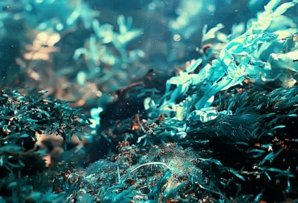 Dark green and light blue seaweed of a few varieties.